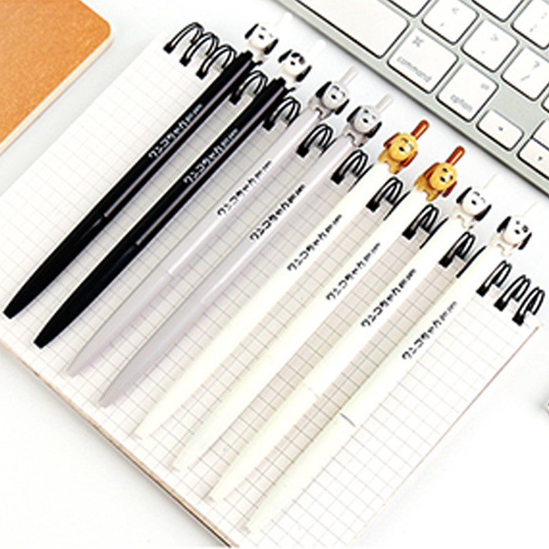4 bucăți/set câine alb negru 0,5 mm pixuri cu gel de desene animate cu cerneală neagră tip presă stilou de scris Papetarie de birou Cadouri școlare Rechizite Kawaii