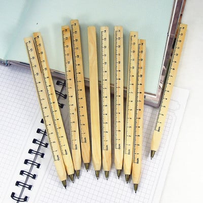 5 бр дървени 0,7 mm черни многофункционални химикалки Creative Ruler Tool Pens Училищни офис консумативи за писане Корейски канцеларски материали