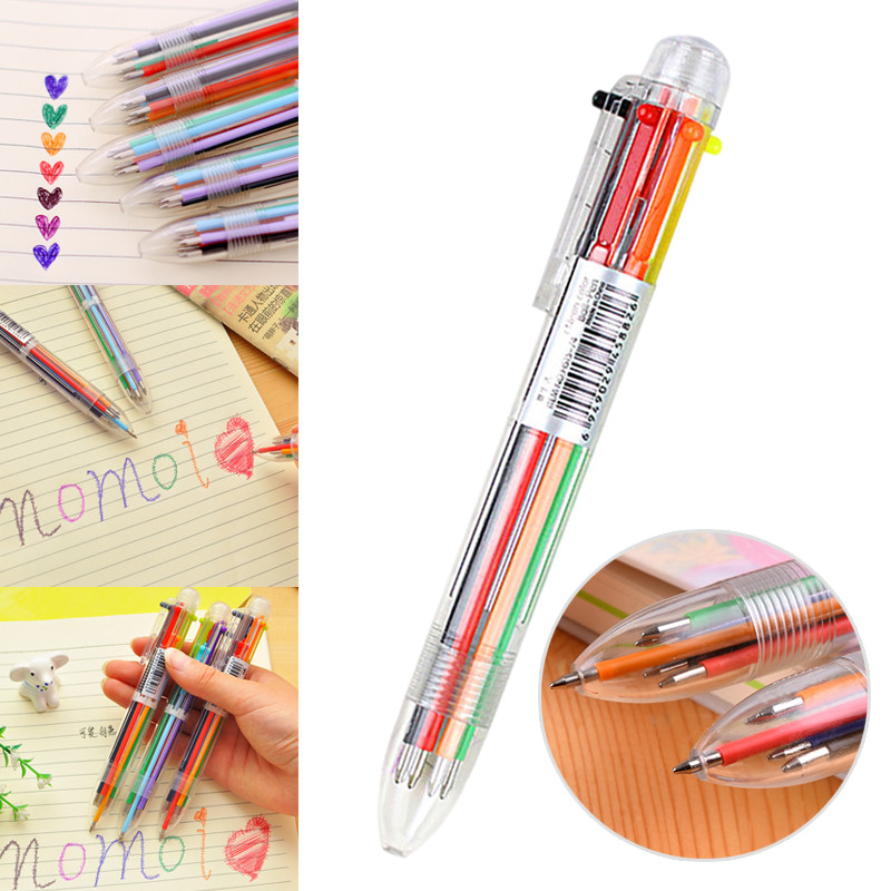 Daudzkrāsu lodīšu pildspalva Kancelejas prese 6 krāsu eļļas pildspalva biroja skolas skolēniem Lodīšu pildspalva Biroja piederumu pildspalvas Dāvana