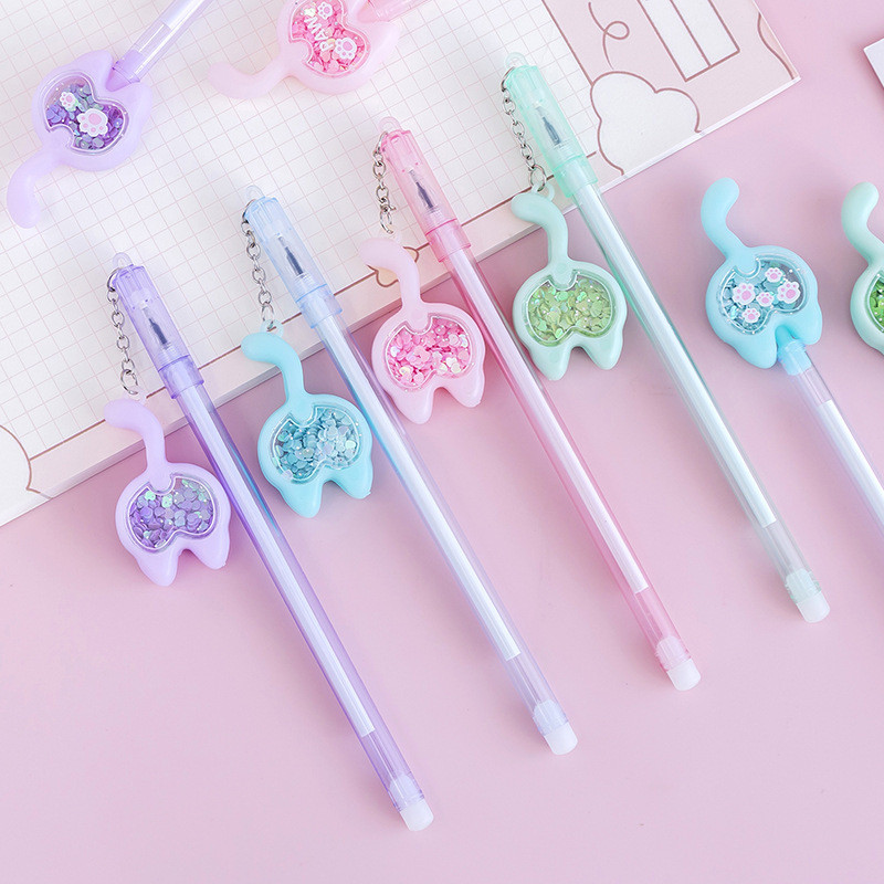 4 gabalu Lytwtw rakstāmpiederumi Kawaii gēla pildspalva skolas biroja piederumi, jauni radoši kaķa astes mirdzumi atpūtai, jauka gēla pildspalva