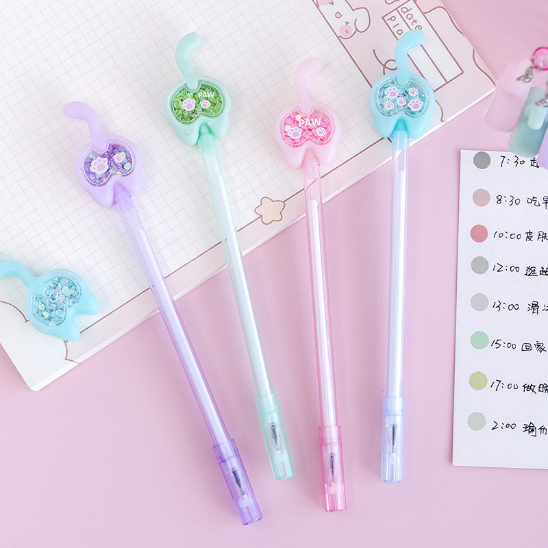 4 gabalu Lytwtw rakstāmpiederumi Kawaii gēla pildspalva skolas biroja piederumi, jauni radoši kaķa astes mirdzumi atpūtai, jauka gēla pildspalva