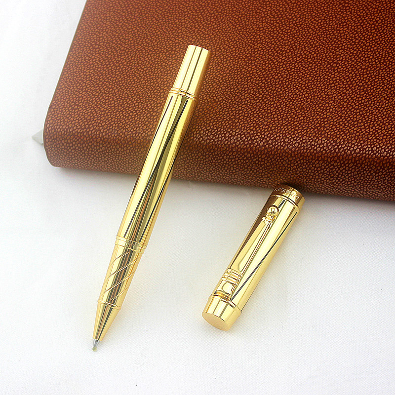 1kom luksuzne zlatne glatke roler olovke s crnim punjenjem od 0,5 mm visokokvalitetne metalne tintne olovke za studentski uredski pribor