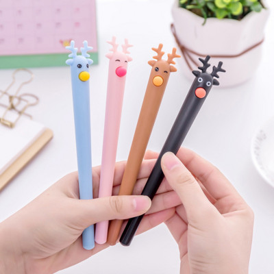 Creative Deer Gel Pen Cute Learning канцеларски материали Карикатура Силиконова писалка за глава на едро Kawaii канцеларски материали Materiais