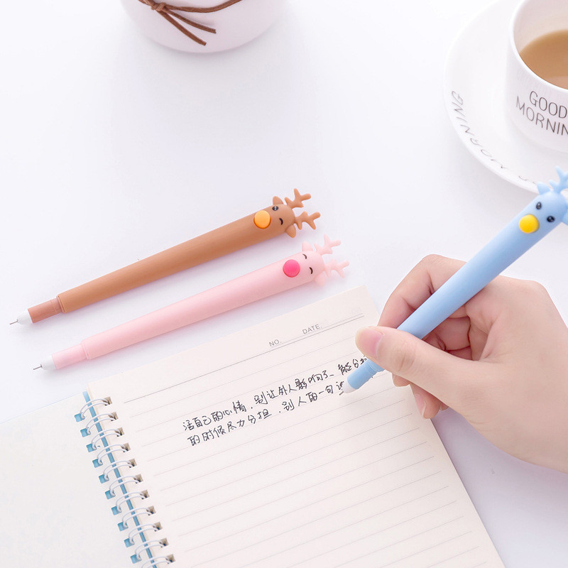 Kreatívne gélové pero s jeleňom, roztomilé vzdelávacie papiernictvo, kreslené silikónové pero s hlavou, veľkoobchod s kawaii papiernictvom