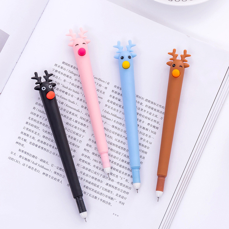 Kreatívne gélové pero s jeleňom, roztomilé vzdelávacie papiernictvo, kreslené silikónové pero s hlavou, veľkoobchod s kawaii papiernictvom