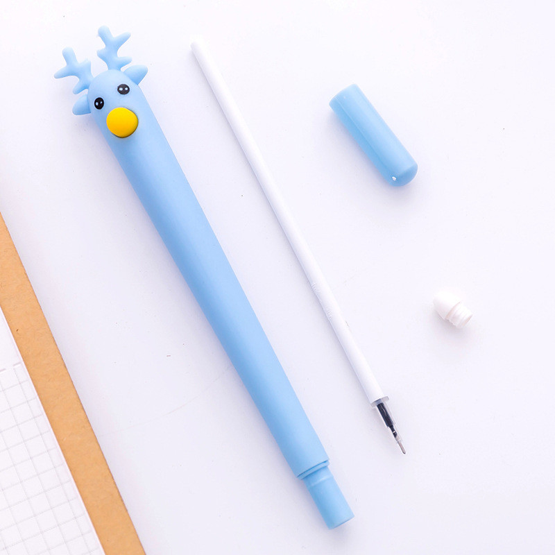 Kreatívne gélové pero s jeleňom, roztomilé vzdelávacie papiernictvo, kreslené silikónové pero s hlavou, veľkoobchod s kawaii papiernictvom
