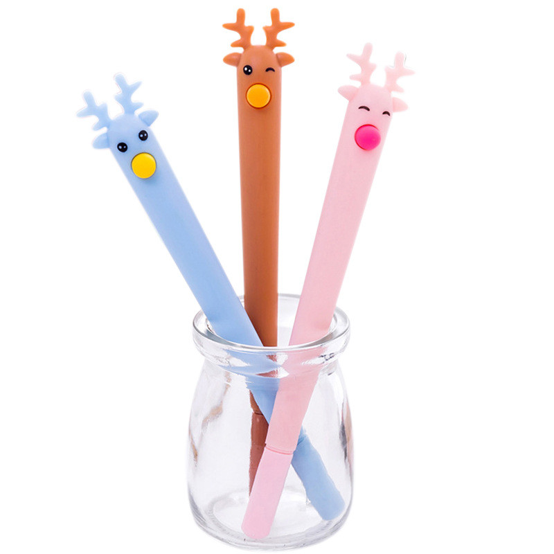 Kreatívne gélové pero s jeleňom, roztomilé vzdelávacie papiernictvo, kreslené silikónové pero s hlavou, veľkoobchod s kawaii papiernictvom