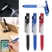 Daudzfunkcionāls 4-in-1 salokāms lodīšu pildspalvas kapacitatīvs irbulis zibspuldze + atbalsts planšetdatora mobilā tālruņa mobilā tālruņa turētājam JAUNUMS