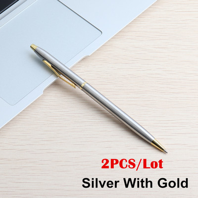 2/11/20PCS Kemijska olovka Rotirajuća šipka od nehrđajućeg čelika Metalna kemijska olovka Pribor Kemijska olovka 0,7 mm Plava tinta Uredski i školski pribor