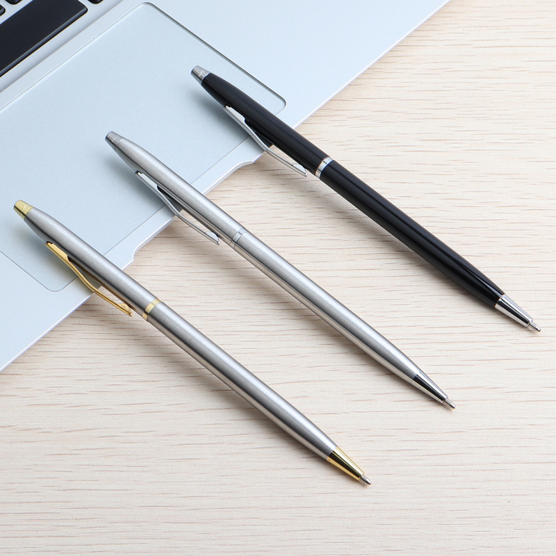 2/11/20PCS Kemijska olovka Rotirajuća šipka od nehrđajućeg čelika Metalna kemijska olovka Pribor Kemijska olovka 0,7 mm Plava tinta Uredski i školski pribor