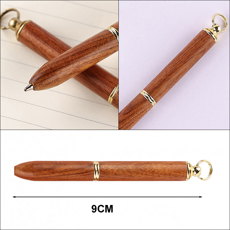 Mini metalinis rašiklis su raktų pakabuku Nešiojamas medinis tušinukas