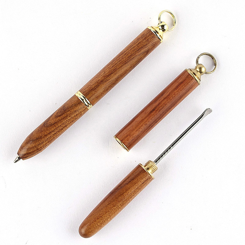 Mini metalinis rašiklis su raktų pakabuku Nešiojamas medinis tušinukas