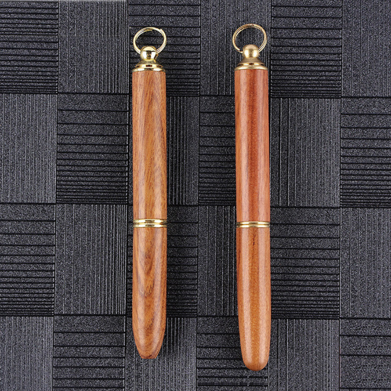 Mini metalinis rašiklis su raktų pakabuku Nešiojamas medinis tušinukas