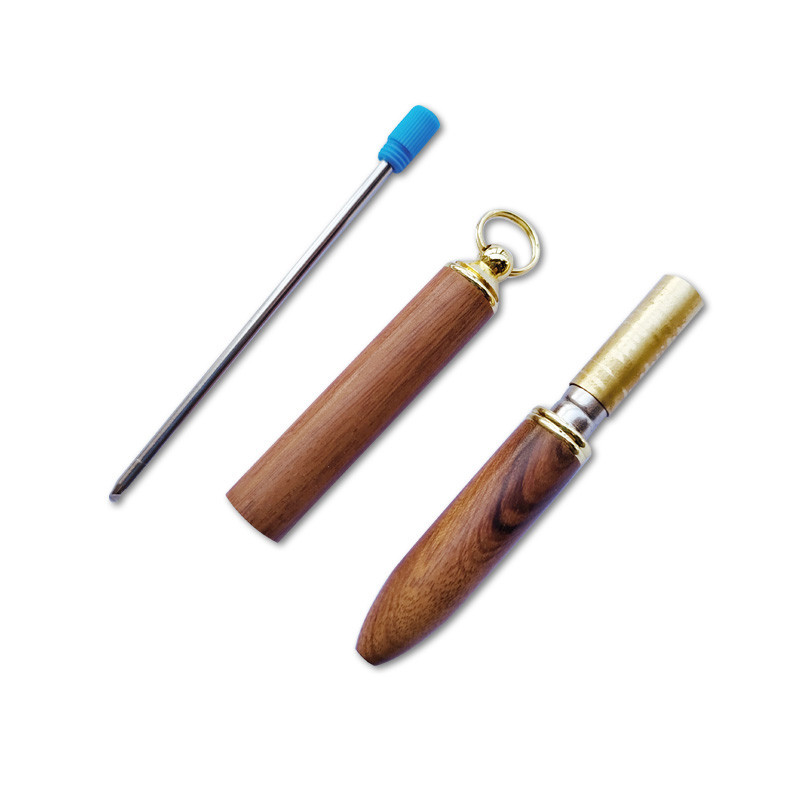 Mini metalinis rašiklis su raktų pakabuku Nešiojamas medinis tušinukas