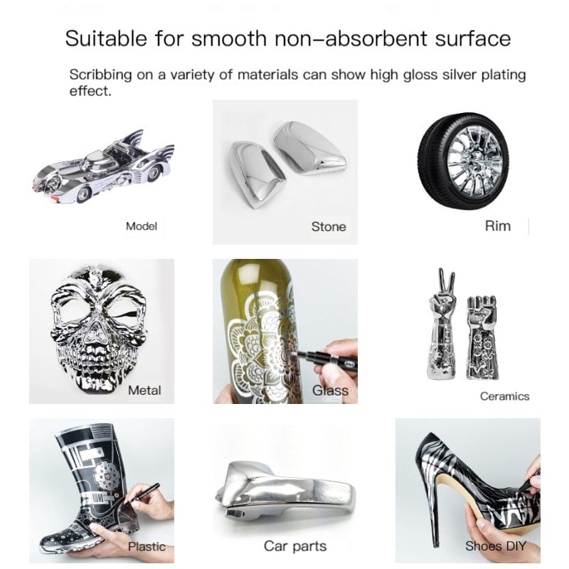 „Haile Mirror Pen“ skysti atspindintys dažai metalo chromo plokštelė sidabrinis žymeklis „pasidaryk pats“ skystas parašo modelis Blizgantis galvanizavimas