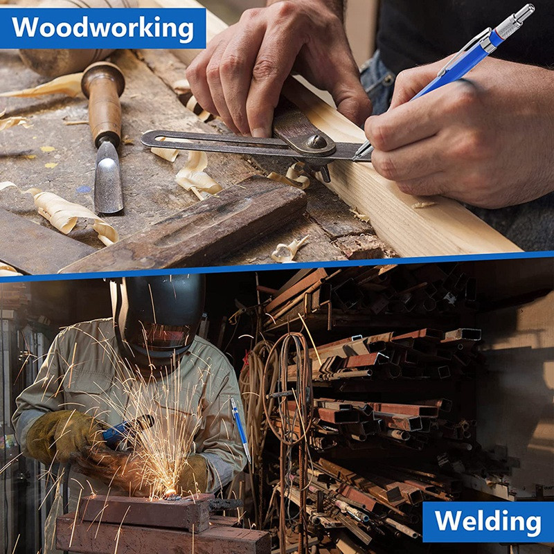 Mechaniniai pieštukai metalo žymeklis su įmontuotu galąstuvu vamzdžių montuotojui suvirintojui, plieno konstrukcijų gamybai, medžio apdirbimui