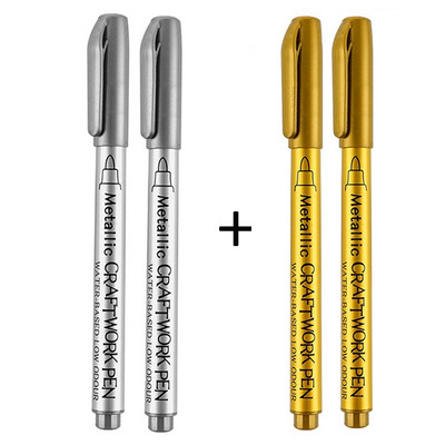 4–8 vnt. „Pasidaryk pats“ metaliniai vandeniui atsparūs nuolatiniai dažų žymekliai balto aukso sidabro teptukas, rankdarbiai, dervos formos rašiklis, tapybos reikmenys