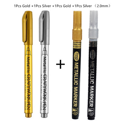 4–8 vnt. „Pasidaryk pats“ metaliniai vandeniui atsparūs nuolatiniai dažų žymekliai balto aukso sidabro teptukas, rankdarbiai, dervos formos rašiklis, tapybos reikmenys