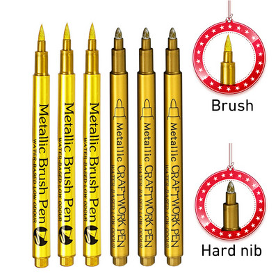 4–8 vnt. „Pasidaryk pats“ metaliniai vandeniui atsparūs nuolatiniai dažų žymekliai balto aukso sidabro teptukas, rankdarbiai, dervos formos rašiklis, tapybos reikmenys