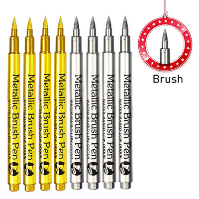 4–8 vnt. „Pasidaryk pats“ metaliniai vandeniui atsparūs nuolatiniai dažų žymekliai balto aukso sidabro teptukas, rankdarbiai, dervos formos rašiklis, tapybos reikmenys