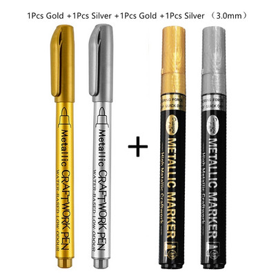 4–8 vnt. „Pasidaryk pats“ metaliniai vandeniui atsparūs nuolatiniai dažų žymekliai balto aukso sidabro teptukas, rankdarbiai, dervos formos rašiklis, tapybos reikmenys