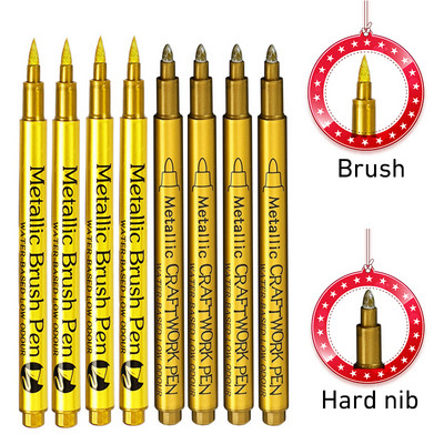 4–8 vnt. „Pasidaryk pats“ metaliniai vandeniui atsparūs nuolatiniai dažų žymekliai balto aukso sidabro teptukas, rankdarbiai, dervos formos rašiklis, tapybos reikmenys