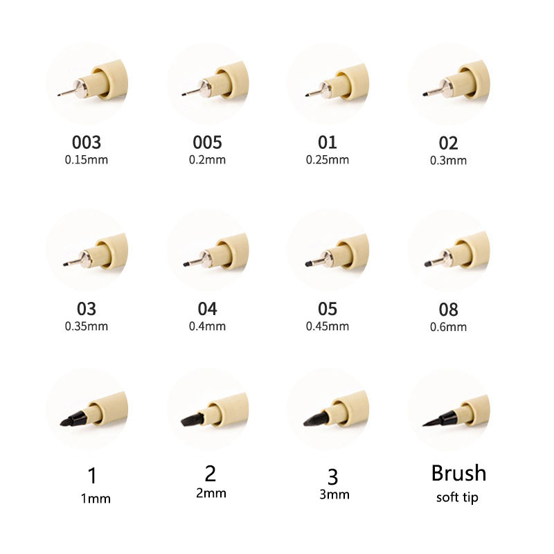 5/7/9/12 vnt Marker Pens Set Pigment Liner Manga Art Piešimo eskizavimas Neperšlampami rašikliai Kanceliarinės mokyklos reikmenys