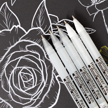 3 бр. Креативна химикалка с гел с бяло мастило, маркер за открояване, 0,8 мм фин връх за студентски канцеларски материали, рисуване, изкуство, писане, ученически пособия