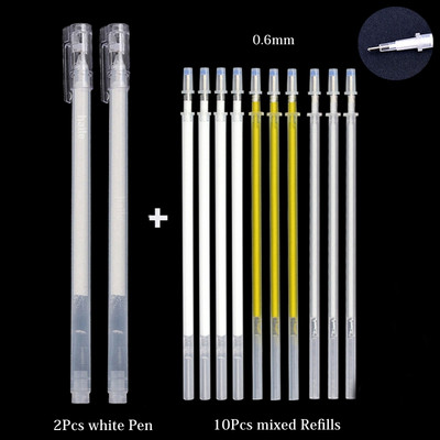 Haile 12 buc./set pix gel alb, vopsea de evidențiere, pix marker alb, 0,8 mm, vârf fin, tijă de reumplere pentru studenți, desen, articole de scris