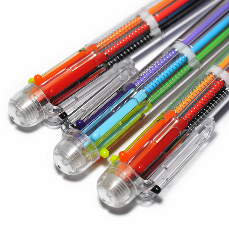 Plastične olovke od 0,5 mm s višebojnim modelima 6 u 1 višebojna kemijska olovka Push Type Pen Printer Školski uredski alati Darovi