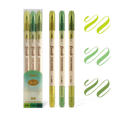 Set de stilouri cu pensule pentru caligrafie, 3 buc, culori retro