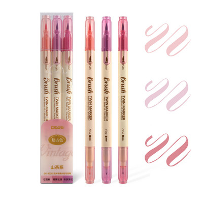 Set de stilouri cu pensule pentru caligrafie, 3 buc, culori retro