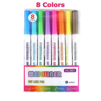 8/12 culori Contur vopsea Marker Glitter Pen Linii duble Art Markers Pixuri Highlighter Desen Scrapbooking Pictura Doodling