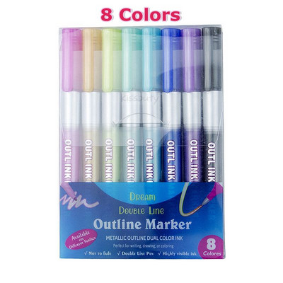 8/12 culori Contur vopsea Marker Glitter Pen Linii duble Art Markers Pixuri Highlighter Desen Scrapbooking Pictura Doodling