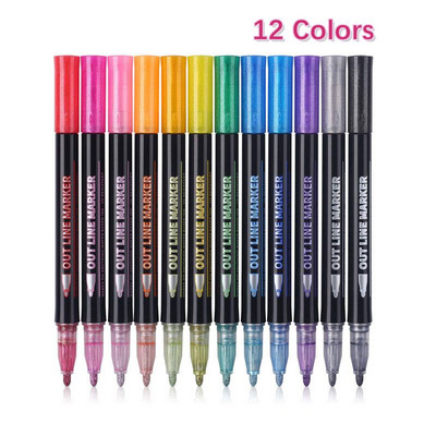 8/12 culori Contur vopsea Marker Glitter Pen Linii duble Art Markers Pixuri Highlighter Desen Scrapbooking Pictura Doodling