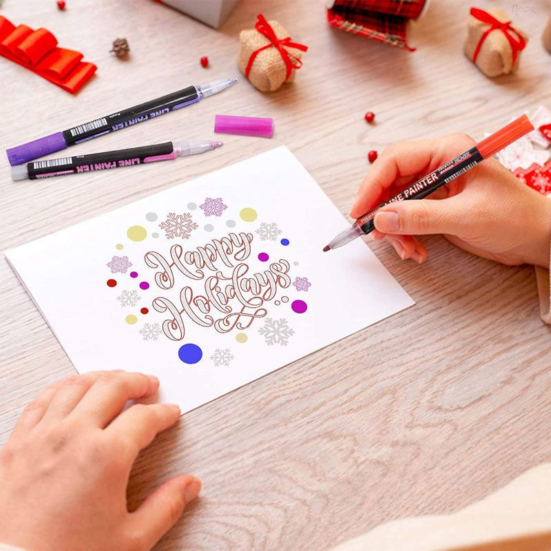 8/12 culori Contur vopsea Marker Glitter Pen Linii duble Art Markers Pixuri Highlighter Desen Scrapbooking Pictura Doodling