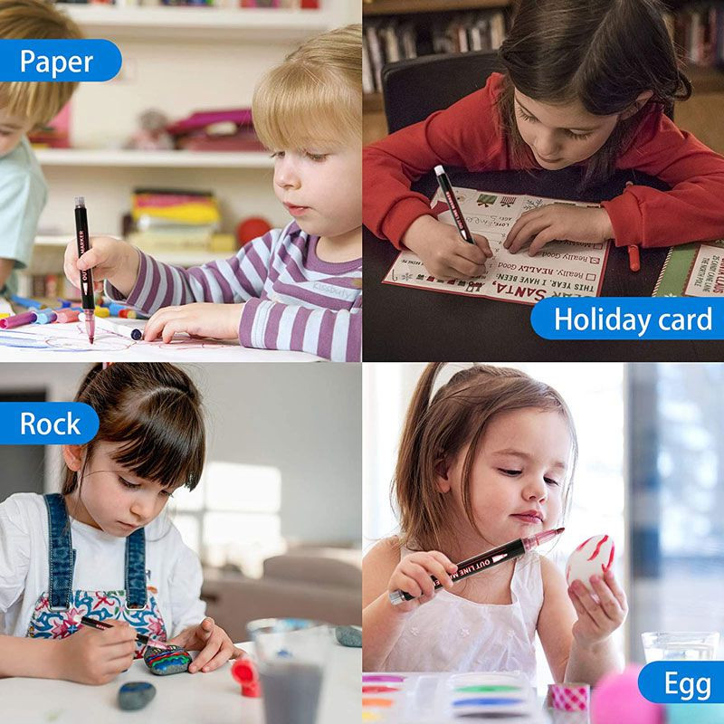 8/12 culori Contur vopsea Marker Glitter Pen Linii duble Art Markers Pixuri Highlighter Desen Scrapbooking Pictura Doodling