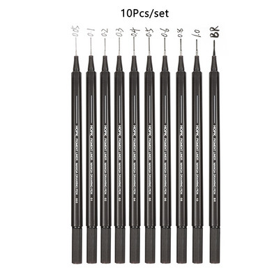 Käsitsi kirjapliiatsid, kalligraafia pintsli pliiats, pigmentvooderdus Mikronpliiats, must markerikomplekt kunstniku visandite jaoks, tehniline, algajatele