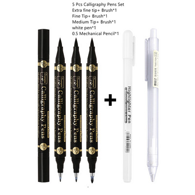 Käsitsi kirjapliiatsid, kalligraafia pintsli pliiats, pigmentvooderdus Mikronpliiats, must markerikomplekt kunstniku visandite jaoks, tehniline, algajatele