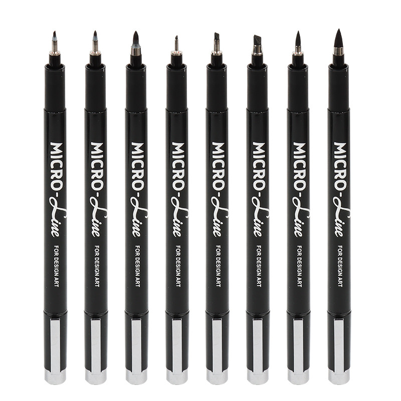 Käsitsi kirjapliiatsid, kalligraafia pintsli pliiats, pigmentvooderdus Mikronpliiats, must markerikomplekt kunstniku visandite jaoks, tehniline, algajatele