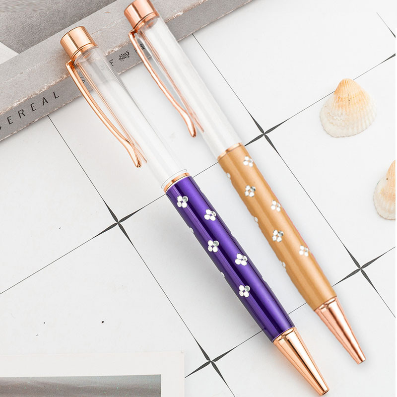 Nova DIY kemijska olovka s praznom tubom, samopuneća zlatna folija, uljna kristalna olovka za poklon, metalna olovka s cvijećem, školski uredski pribor