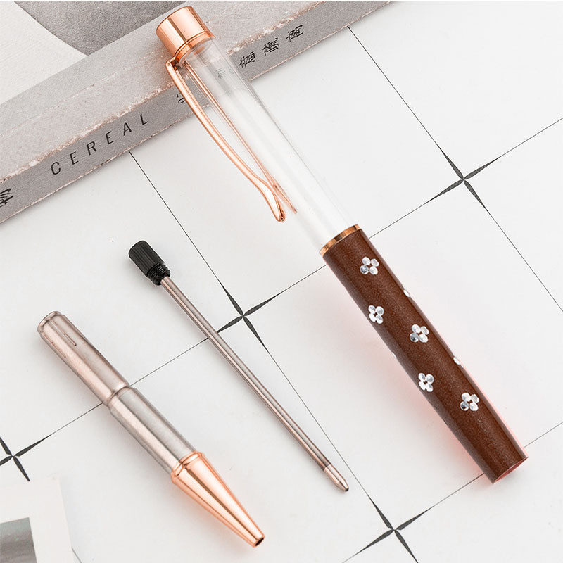 Nova DIY kemijska olovka s praznom tubom, samopuneća zlatna folija, uljna kristalna olovka za poklon, metalna olovka s cvijećem, školski uredski pribor