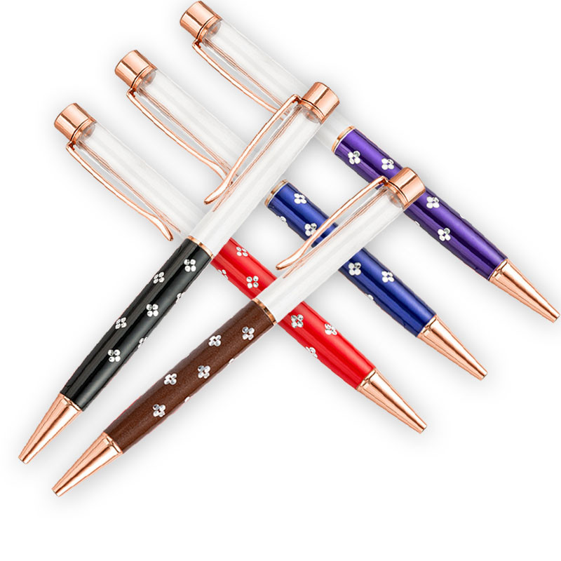 Nova DIY kemijska olovka s praznom tubom, samopuneća zlatna folija, uljna kristalna olovka za poklon, metalna olovka s cvijećem, školski uredski pribor