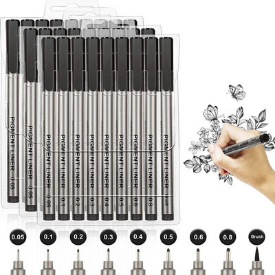 Sipa 8pcs Black Thin Liner Pens Mini Liner Fineliner Drawing Pens