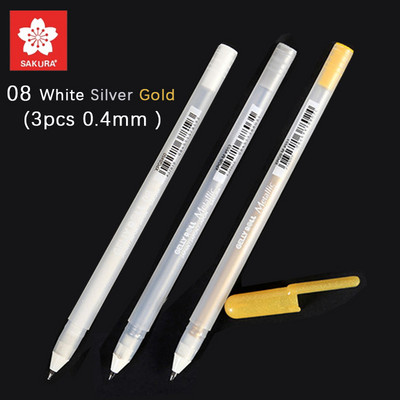 3 τεμ./παρτίδα Sakura White Gel στυλό μελάνι Classic Gelly Roll Art Highlight Μαρκαδόρο Φωτεινό λευκό ασημί Χρυσό ζωγραφική στυλό ζωγραφικής