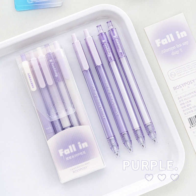 5pcs/Set Gel olovke Gradient djevojački stil crne tinte Ručna uvlačna olovka za pisanje Slatki uredski pribor za školu Poklon