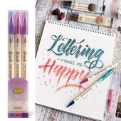 3db Retro színű kalligráfia ecsettoll készlet Barkácsolás Scrapbooking Crafts Puha hegy Kétoldalas Fine Liner Art betűkkel Rajzjelzők
