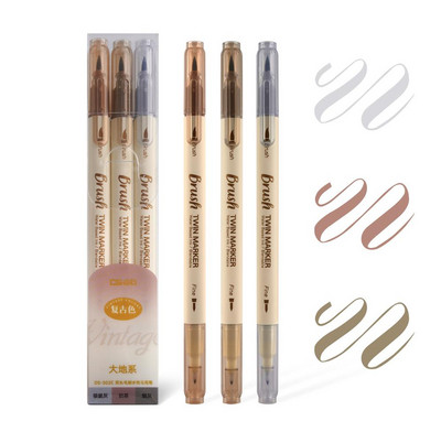 3db Retro színű kalligráfia ecsettoll készlet Barkácsolás Scrapbooking Crafts Puha hegy Kétoldalas Fine Liner Art betűkkel Rajzjelzők