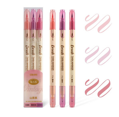 3db Retro színű kalligráfia ecsettoll készlet Barkácsolás Scrapbooking Crafts Puha hegy Kétoldalas Fine Liner Art betűkkel Rajzjelzők