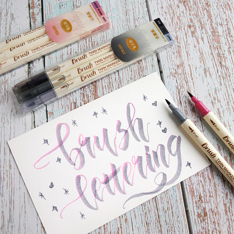 3db Retro színű kalligráfia ecsettoll készlet Barkácsolás Scrapbooking Crafts Puha hegy Kétoldalas Fine Liner Art betűkkel Rajzjelzők